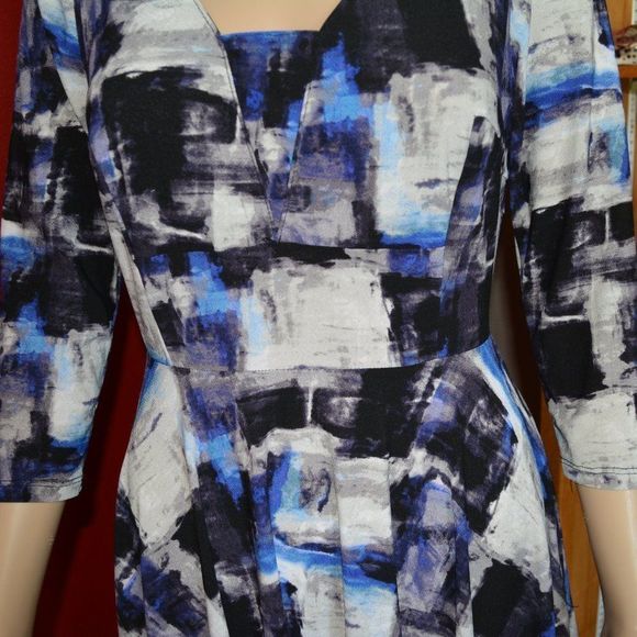 “Simply Vera Vera Wang Abstract Print Midi Dress XS 3/4 Sleeve A-Line Scoop Neck - Picture 13 of 13
